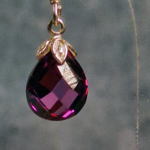 Teardrop Purple Crystal Earrings With Sterling Silver Hooks & Elegant Design - Picture 4 of 4